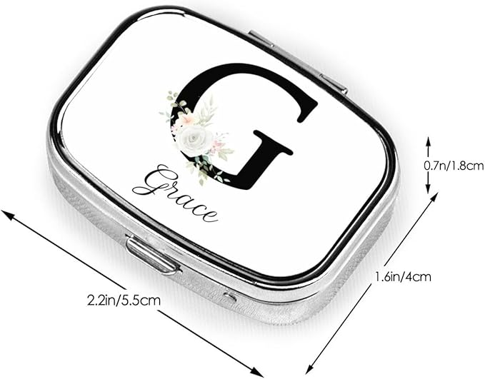 Custom Pill Box Personalized Square Small Pill Case with Mirror Add Your Photo Text Logo Name Decorative 2 Compartment Portable Metal Medicine Container Vitamin Organizer for Pocket Purse Travel (G)