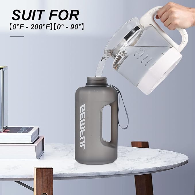 GEMFUL 74oz Water Bottle with Handle Half Gallon BPA-Free Sports Jug for Gym Hiking Travel 2.2L Large Capacity Leak Proof Easy Carry (Grey no Straw)