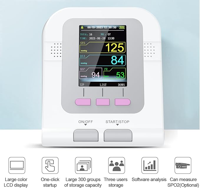 CONTEC Fully Automatic Blood Pressure Monitor Upper Arm Cuff 3 Mode 3 Cuffs Electronic Sphygmomanometer 300 Sets Memory
