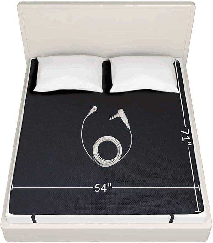 Grounding Mat for Better Sleep, Pain Relief & Less Stress, Grounding Sheet for Bed King Size 54x71 in Conductive Carbon Leatherette, Earth Connected Biohackers Insomnia