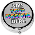 Custom Pill Case, Medicine Pill Box Organizer Container Travel Pill Holder Vitamin for Purse Med Wallet Portable Mini Pastillero Round, Silver, Personalized Gifts