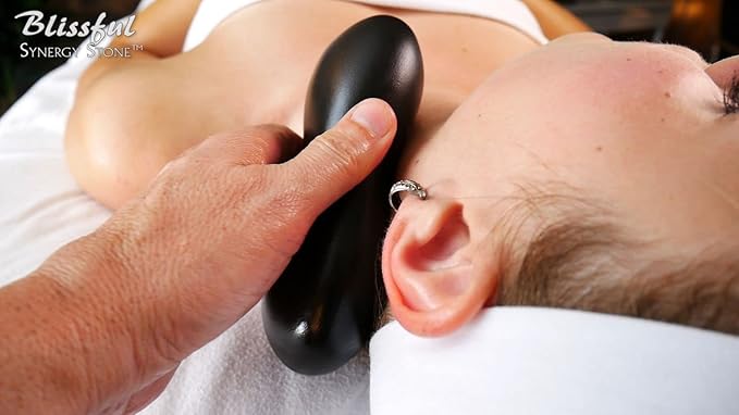 Blissful (Basalt Black)(Single) Synergy Stone - Contoured Hot Stone Massage Tool with Radiant Heat - Relaxing and Therapeutic for Neck, Back, Legs, Feet - Matte Surface for on Skin with Oil only
