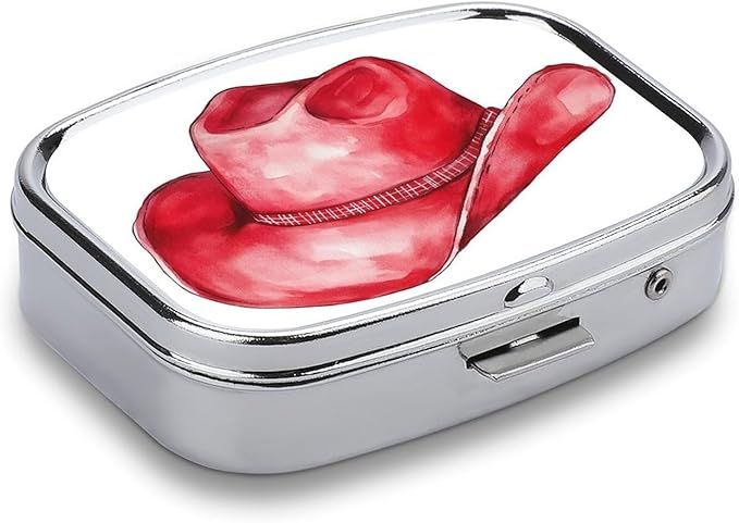Red Cowboy Hat Pill Box 2 Compartment Portable Medicine Pill Case Travel Pill Organizer for Pocket Purse