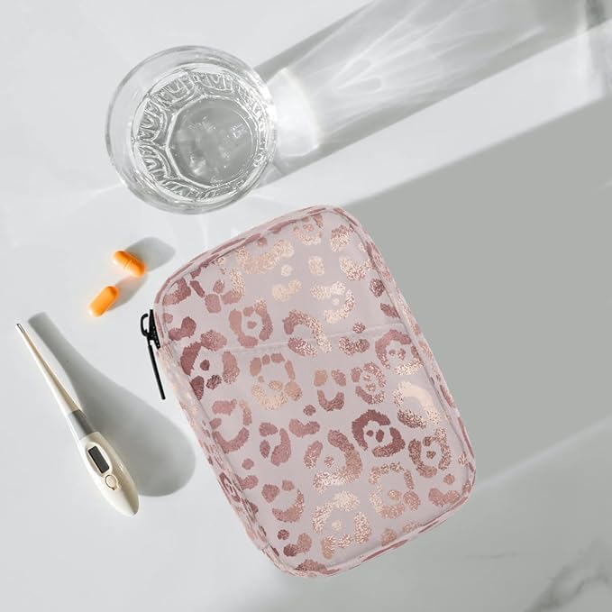 Rose Gold paw Skin Pill Case Everyday Travel, 7 Day Weekly Medicine Pill Box Compact Portable Pills Bottle Organizer with Zipper for Daily Vitamin Medicine Holder Bottle Organizers Bag
