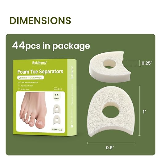Bukihome 44-Pack Foam Toe Separators – Soft & Breathable Toe Spacers for Women & men, Help Align Overlapping Toes, Relieve Friction & Pressure, Ideal for Daily Comfort