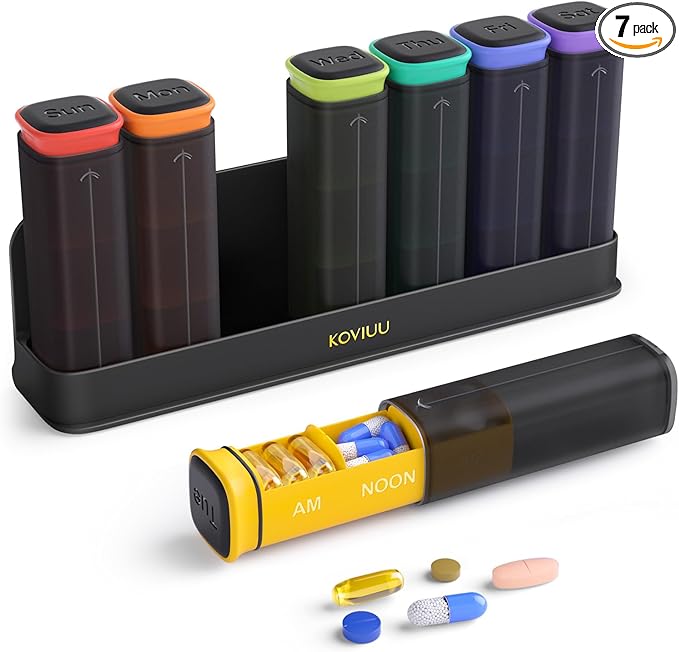 Weekly Pill Organizer 3X a Day, Detachable Pill Box 7 Day, Large 3 Times Daily Pill Case, Travel Pill Container Holder, Week Medication Dispenser Pillbox for Vitamin Supplement Medicine, Black