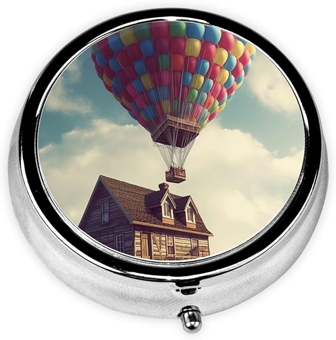 Hot Air Balloon Print Pill Box 3 Compartment Small Pill Case Portable Pill Box for Pocket Or Purse Cute Medicine Organizer Holder to Hold Vitamins Medication