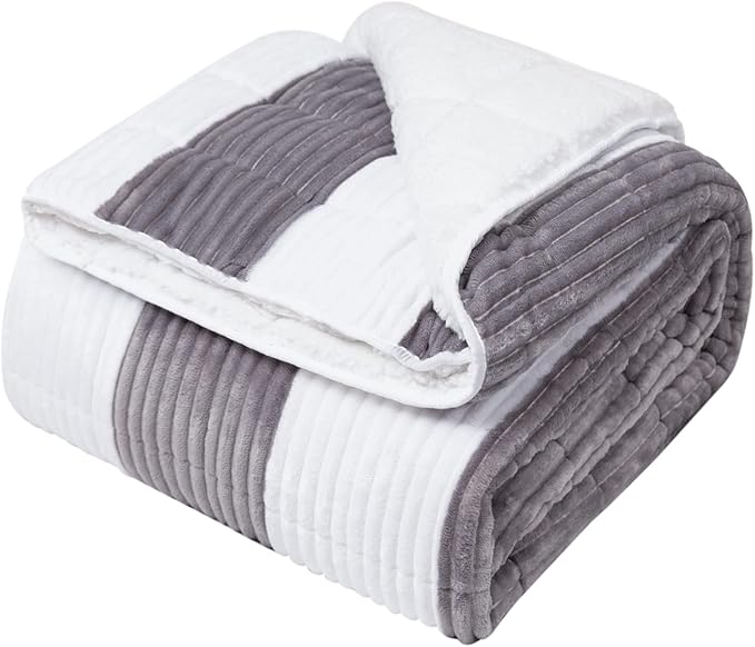 Sherpa Weighted Blanket for Adults 20lbs, 60"x80", Queen Size Fuzzy Heavy Throw Blanket for 130-220lbs, Microfiber Soft Thick Big Blankets Weighted Comforter Breathable Gift for Sleeping, Grey