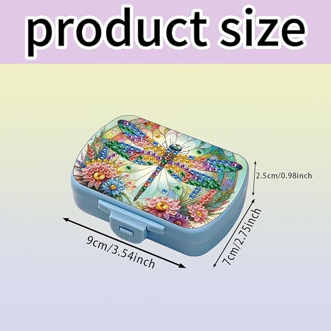 C'eitura DIY Flower Dragonfly Diamond Art Painting Blue Pill Organizer with 6 Lid Detachable Compartments, Fun DIY Craft Project for Adults, Elegant Pill Case for Purse & Travel