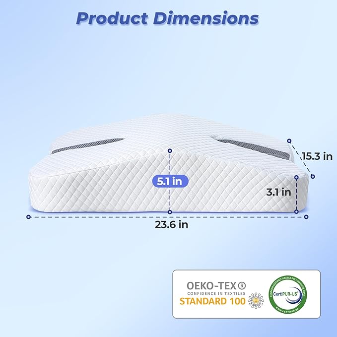 Anti-Snoring Pillow for Side Sleepers, Memory Foam Pillow for Snoring Relief, Multifunctional Ergonomic Design for Side Sleeper - White