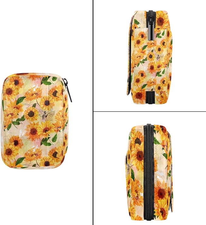 Sunflower Retro Flowers Pill Case Everyday Travel, 7 Day Weekly Medicine Pill Box Compact Portable Pills Bottle Organizer with Zipper for Daily Vitamin Medicine Holder Bottle Organizers Bag