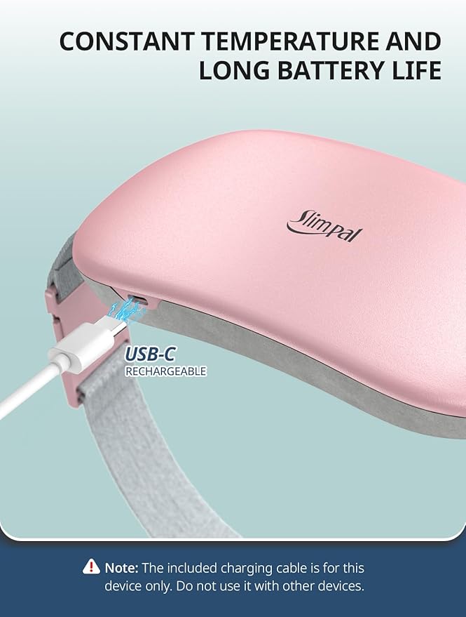 Slimpal Heating Pad for Period Cramps, Plus-Sized Portable Electric Heating Pad, Menstrual Cordless Heat Belt Back, Belly, Waist Pain Relief, Long-Lasting Battery, Light Pink