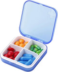 Portable Pill Organizer - Slim Pill Box for Purse or Travel, Compact Pill Case(4 Compartment,Blue)