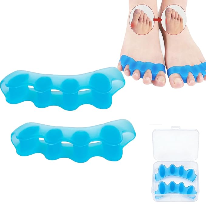 2PCS Toe Separators for Women and Men, Gel Toe Spacers for Pedicure and Foot Alignment, Comfortable Foot Care for Bunions and Overlapping Toes(Blue)