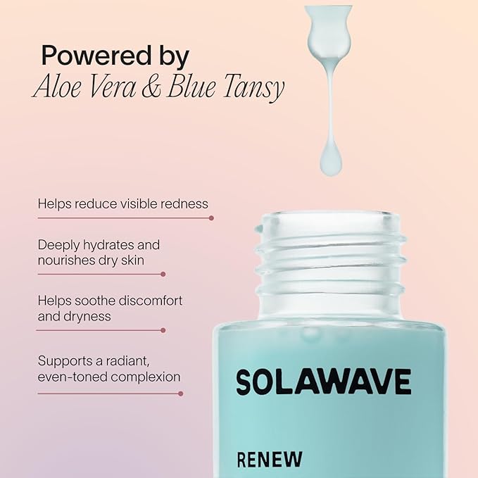 Solawave Renew Complex Red Light Therapy Activation Serum for Face & Neck | Pairs with LED Facial Wand Device | Hydrates & Plumps the Skin | Blue Tansy, Aloe Vera, Hyaluronic Acid (1 Oz)