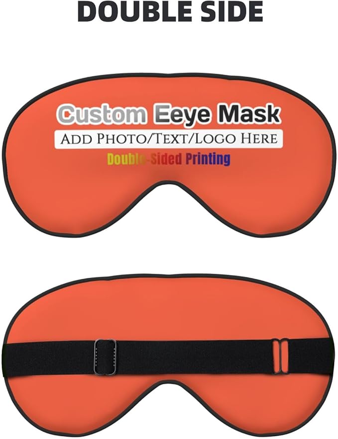 Personalized Eye Masks,Customized Sleep Blindfold Eye Mask,Custom Blackout Eye Cover with Adjustable Strap for Travel and Nap Orange