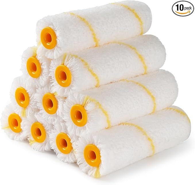 Mister Rui Paint Roller Covers, 10 Pieces, 4 Inch Paint Roller 9mm Nap, Microfiber Paint Rollers for Painting Walls, Cabinets, Trim, Use with All Paints and Stains