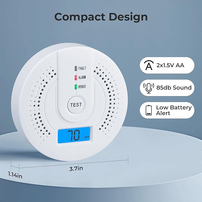 Carbon Monoxide Detectors, CO Detector Battery Operated with Sensitive Sensor, Digital Display and Sound Warning, Portable Carbon Monoxide Detector Alarm JA-995 for Travel, Hotel, Home