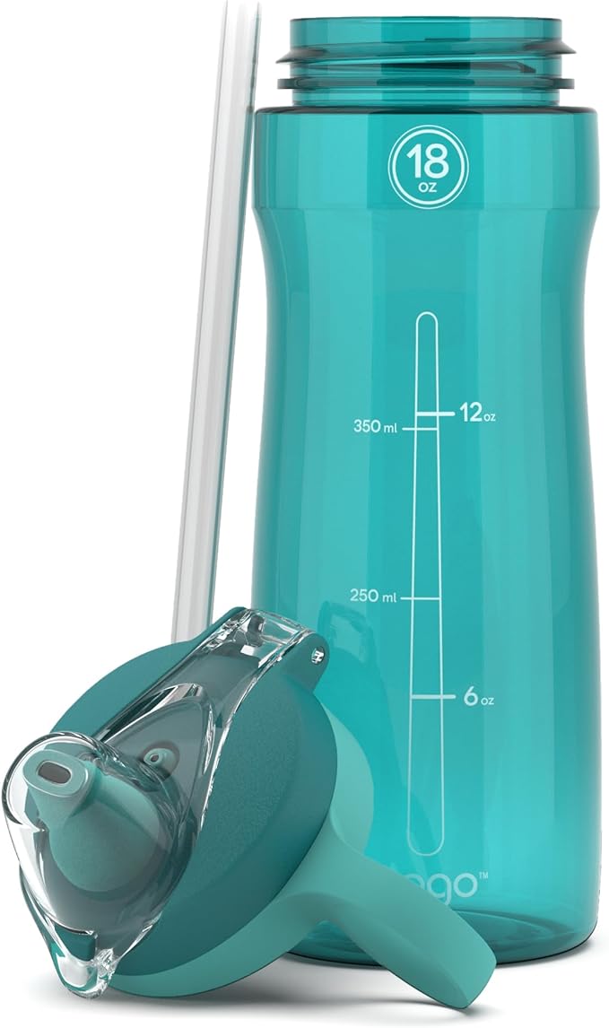 Pogo 18oz Plastic Water Bottle with Straw Lid with Carry Handle, Reusable, BPA Free, Dishwasher Safe, Perfect for Travel, School, Outdoors, and Gym