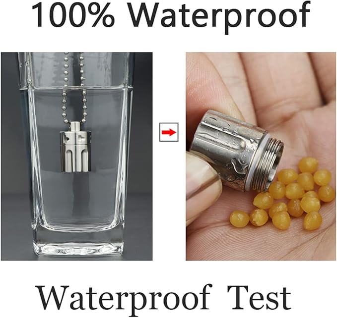 Titanium Pill Fob Necklace, Mini Waterproof Pill Case, Outdoor EDC Pill Bottle, Emergency Aspirin Nitro Holder, Survival Pill Container Capsule for Travel Purse or Pocket