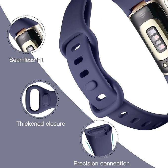 Maledan 3 Pack Compatible with Fitbit Charge 5 Bands/Charge 6 Bands for Men Women, Soft Durable Sport Replacement Watch Band for Fitbit Charge 5 & 6 Advanced Fitness Tracker, Bluegray/Black/Blue