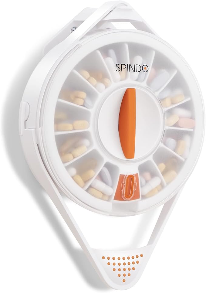 Fullicon Pill Dispenser with 14 Large Compartments and Child-Proof Lock, Spindo Medicine Dispenser-Dispense Vitamin/Tablet/Supplement for Elderly/Amnesia/Dementia