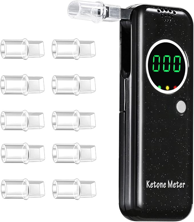 Professional Ketone Monitor Breath Analyzer for Precise Keto Tracking, High-Accuracy Ketosis Breath Tester with 10 Mouthpieces - Portable Ketone Breath Meter