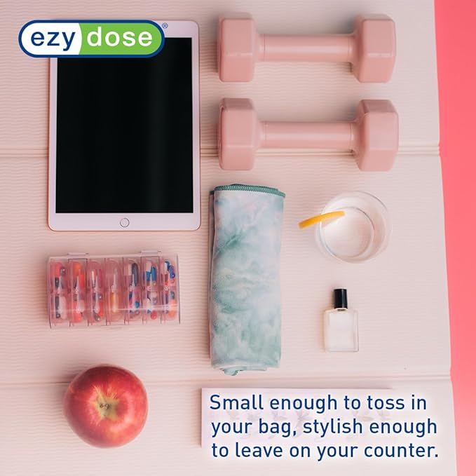 EZY DOSE Weekly (7-Day) Daily Individual AM/PM Pill Organizer with Case, Portable Medication Dispenser, Travel-Friendly Durable Pill Container, 2X Day Compartments for Vitamins and Supplements, Pink