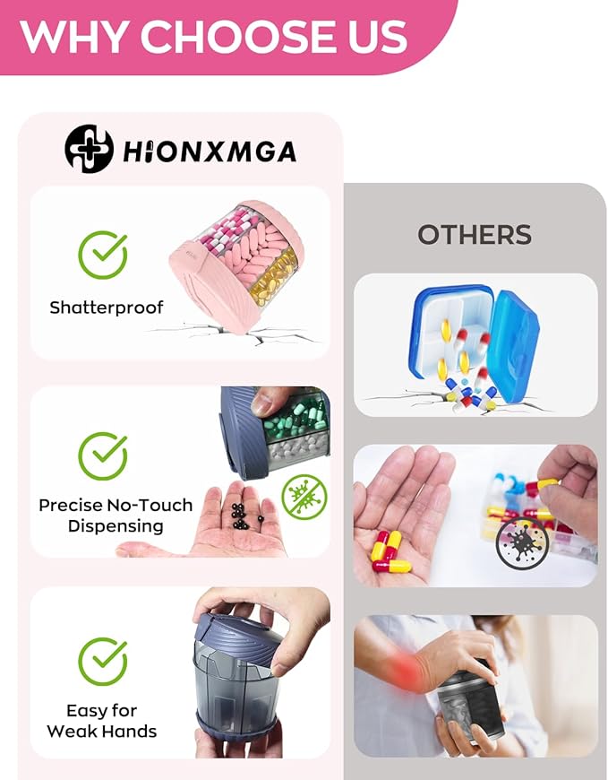 Cute Pill Dispenser with 7 Large Compartments, Portable Pill Bottle Organizer with Wide Opening for Travel, Anti-Mixing Pill Container, Shatterproof BPA-Free, Includes 20 Pcs Labels, Pink