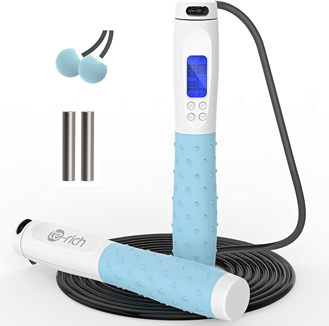 Te-Rich Jump Rope, Weighted Jump Rope for Fitness, Skipping Rope with Counter - Heavy Handles, Adjustable Length - Cordless Jumping Rope for Men Women Kids Fitness Exercise Training