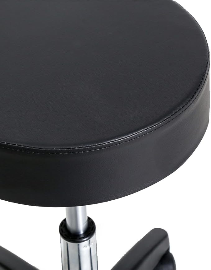 U-Kiss PU Leather Round Rolling Stool with Foot Rest Swivel Height Adjustment Medical Spa Drafting Salon Tattoo Work Office Massage Stools Task Chair (Black Plastic)
