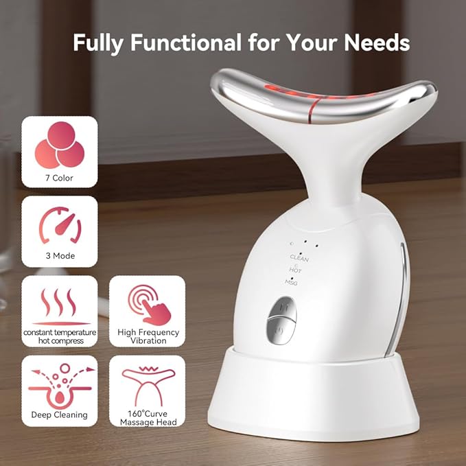 7 Color Facial Massager for Face and Neck, at-Home Face Sculpting Tool with Vibration (White)