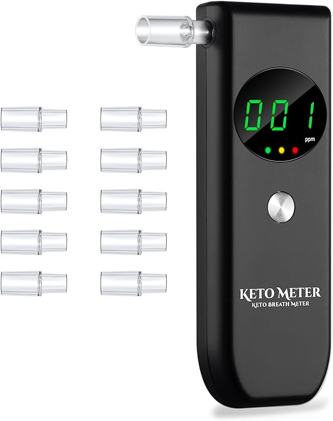 Professional Ketosis Meter for Tracking Your Ketones - Home Ketone Breath Analyzer High Precision Ketone Breath Tester with 10 Mouthpieces for Ketosis Testing