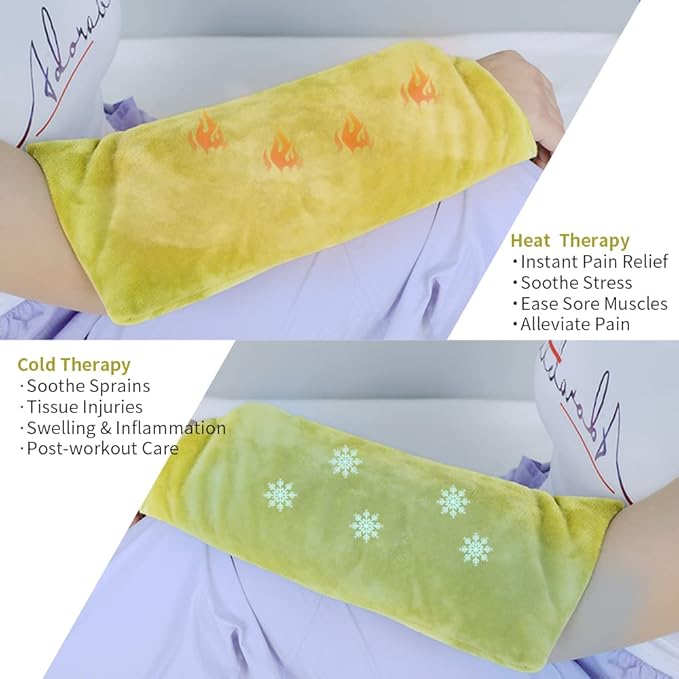 UNI-GO Silica Beads Microwave Heating Pad for Hot Compress and Cold Compress, No Smell, Reusable Microwavable Heating Pad for Back, Neck, Shoulder, Leg, Muscle Ache & Cramps. (Olive Green-6"x12")