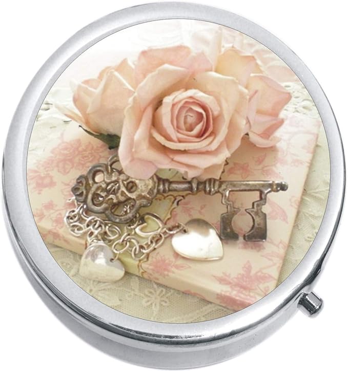 Pink Rose Vintage Key Medicine Vitamin Pill Box