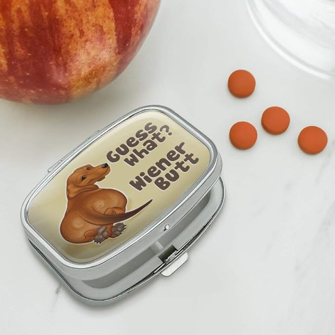 Guess What Wiener Dog Butt Dachshund Funny Rectangle Pill Case Trinket Gift Box