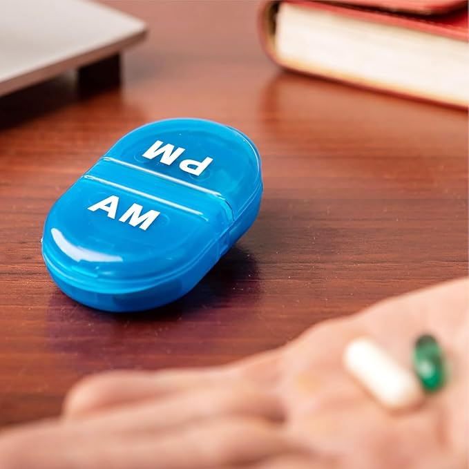 6PCS Pill Organizer AM PM 2 Compartment Daily Pill Box for Pocket or Purse Small Travel Pill Holder for Seniors, Vitamins & Supplements