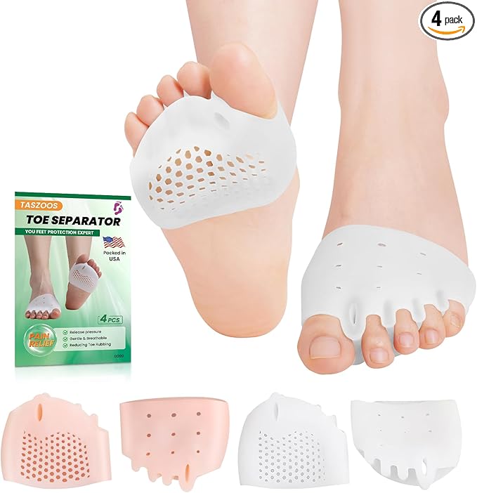 Toe Separators & Metatarsal Pads for Women & Men - 4 PCS Gel Toe Spacers, Ball of Foot Cushions for Pain Relief, Metatarsalgia, Morton's Neuroma, All-Day Comfort for Walking, Running, Standing