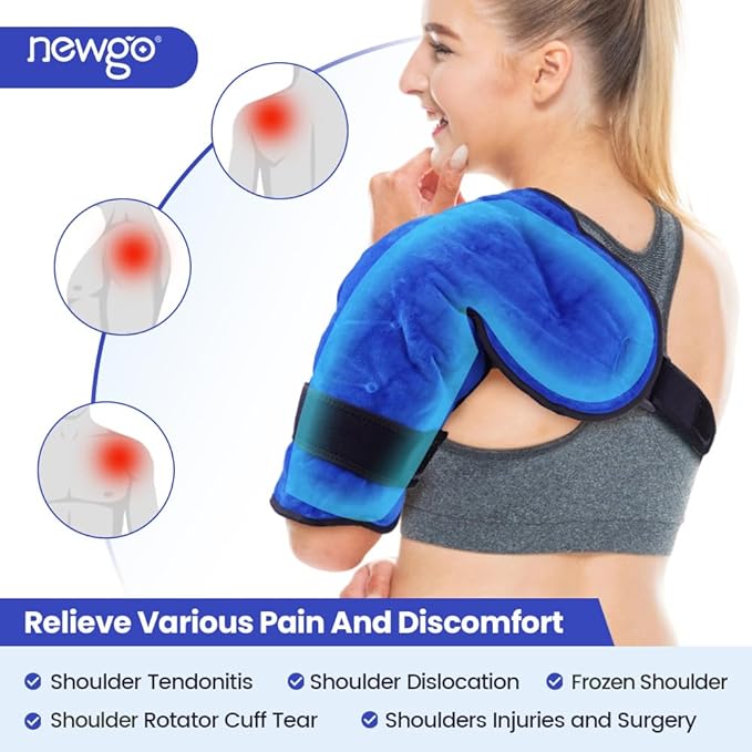 NEWGO Shoulder Ice Pack Rotator Cuff - Reusable Cold Therapy Wrap Shoulder Brace for Pain Relief, Gel Ice Pack for Injuries & Surgery Recovery with Adjustable Strap - Blue