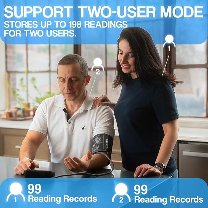 Blood Pressure Monitor for Home Use Dual-User Memory, Automatic Digital Upper Arm BP Machine with XL Cuff (8.7”-16.5”), Voice Broadcast, Irregular Heartbeat Detector (Black)