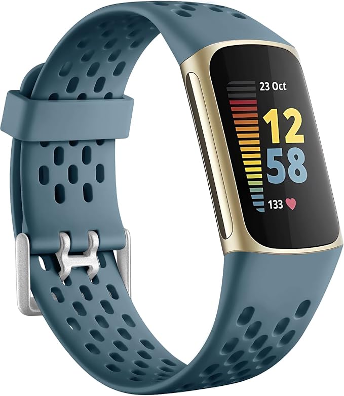 Getino Compatible Fitbit Charge Bands - Breathable Sport Strap for Women & Men, Adjustable Wristbands for Fitbit Charge 5/6, Steel Blue