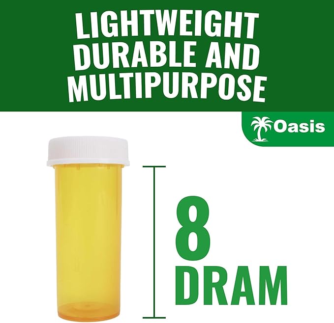 Plastic Amber Medicine Pill Bottles, 8 Dram, (25 Pack), Push Down and Turn Child Resistant Caps, Amber Prescription Vial, Medicine Container, Pill Cases Dispenser Organizers