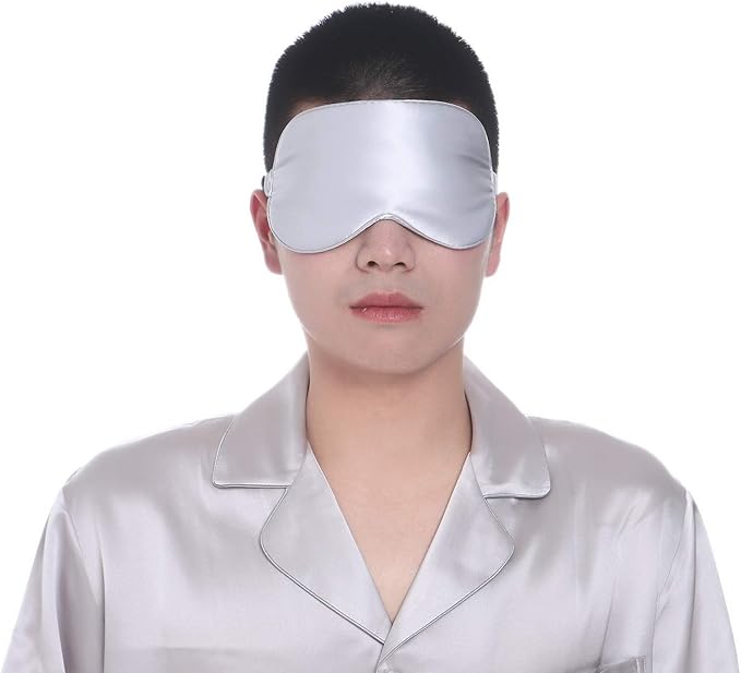 Mulberry Natural Silk Sleep Mask for Women & Men with Elastic Strap, Super Soft Sleeping Eye Mask, Size M, (Gray)