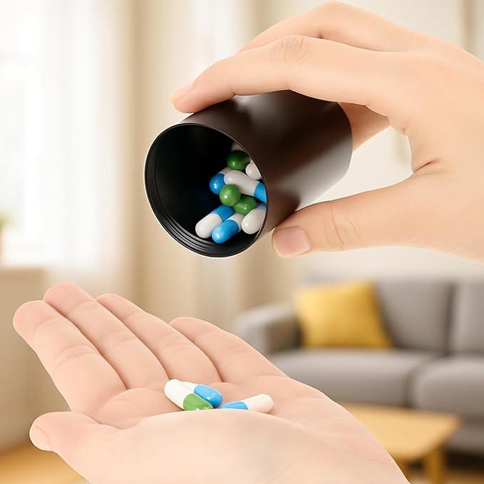 Portable Metal Small Pill Case Round Pill Holder Aluminium Alloy Waterproof Pocket Medicine Box Organizer Bottle Container for Travel Outdoor Vitamin Fish Oils Ear Plug Jewelry