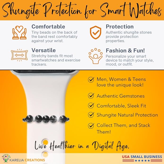 Shungite Smart Watch Band Bling Decor Charm | Compatible with Apple iWatch Galaxy Oculus | 38mm 40mm 41mm 42mm 44mm 45mm 49mm | Smartwatch Protection