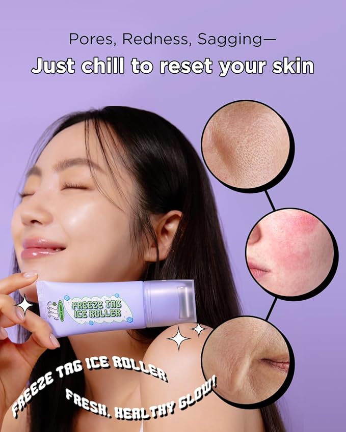 CHASIN' RABBITS Freeze Tag Ice Roller 1.69 fl.oz, Cold Face Roller, Pore Tightening, Skin Firming, Derma Roller, Stainless Steel Gua Sha Gel Serum, Hyaluronic Acid, Corn Mint Extract, Korean Skincare
