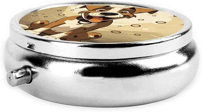 Cartoon Dog Bone Pill Box 3 Compartment Small Pill Case for Purse & Pocket Decorative Metal Medicine Case Travel Pillbox Round Pill Organizer Vitamin Container Unique Gift