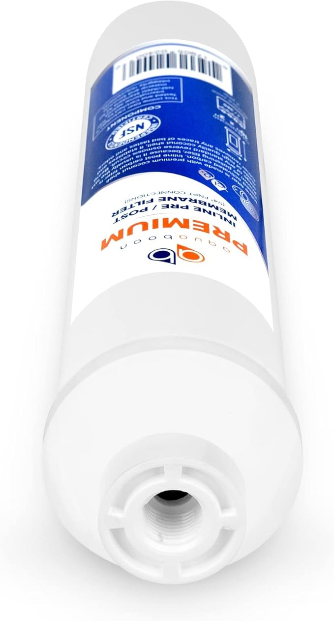 Aquaboon T33 Inline Carbon Filter - 1/4 Inline Water Filter for Refrigerator T33 Inline Ro Post/Granular Activated Carbon (GAC) Polishing Water Filter Cartridge for Reverse Osmosis System 2-Pack