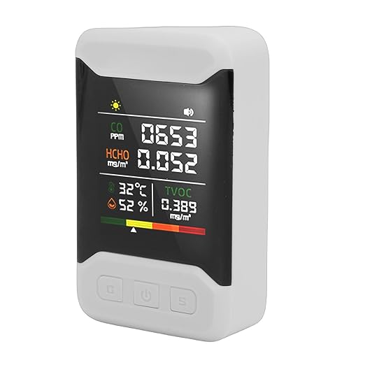 5 in 1 Indoor Air Quality Monitor, ABS Plastic, Detects VOC CO2 PM2.5 Temperature and Humidity for Home and Office Use (US Plug)