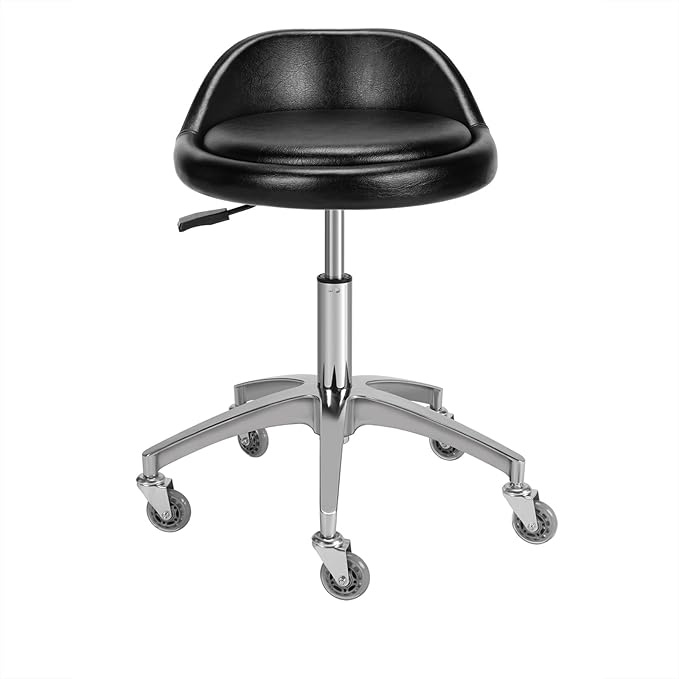 Rolling Salon Stool Chair with Back Support - Height Adjustable Hydraulic Stool with Wheels - Heavy Duty Swivel Stools 400lb Capacity for Home Salon Facial Spa Massage Clinic and Work Bench (Black)